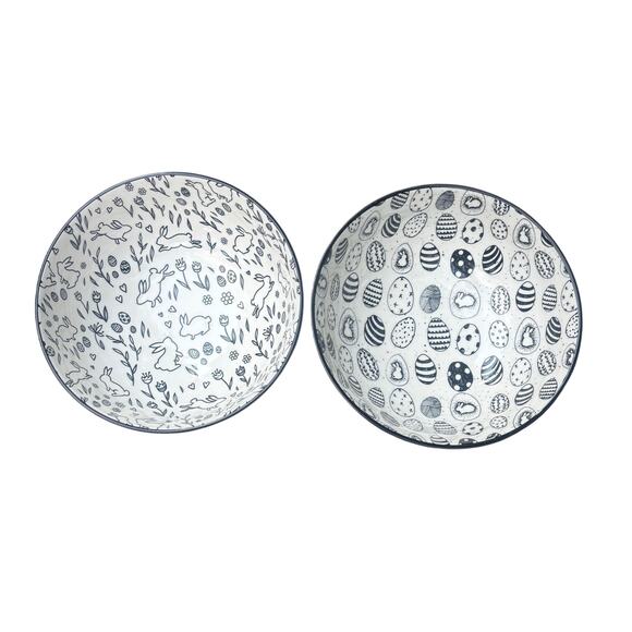 Coco & Lola Premium Collection Pair of Bowl Raster Bunny & Eggs Whimsical - Picture 1 of 8